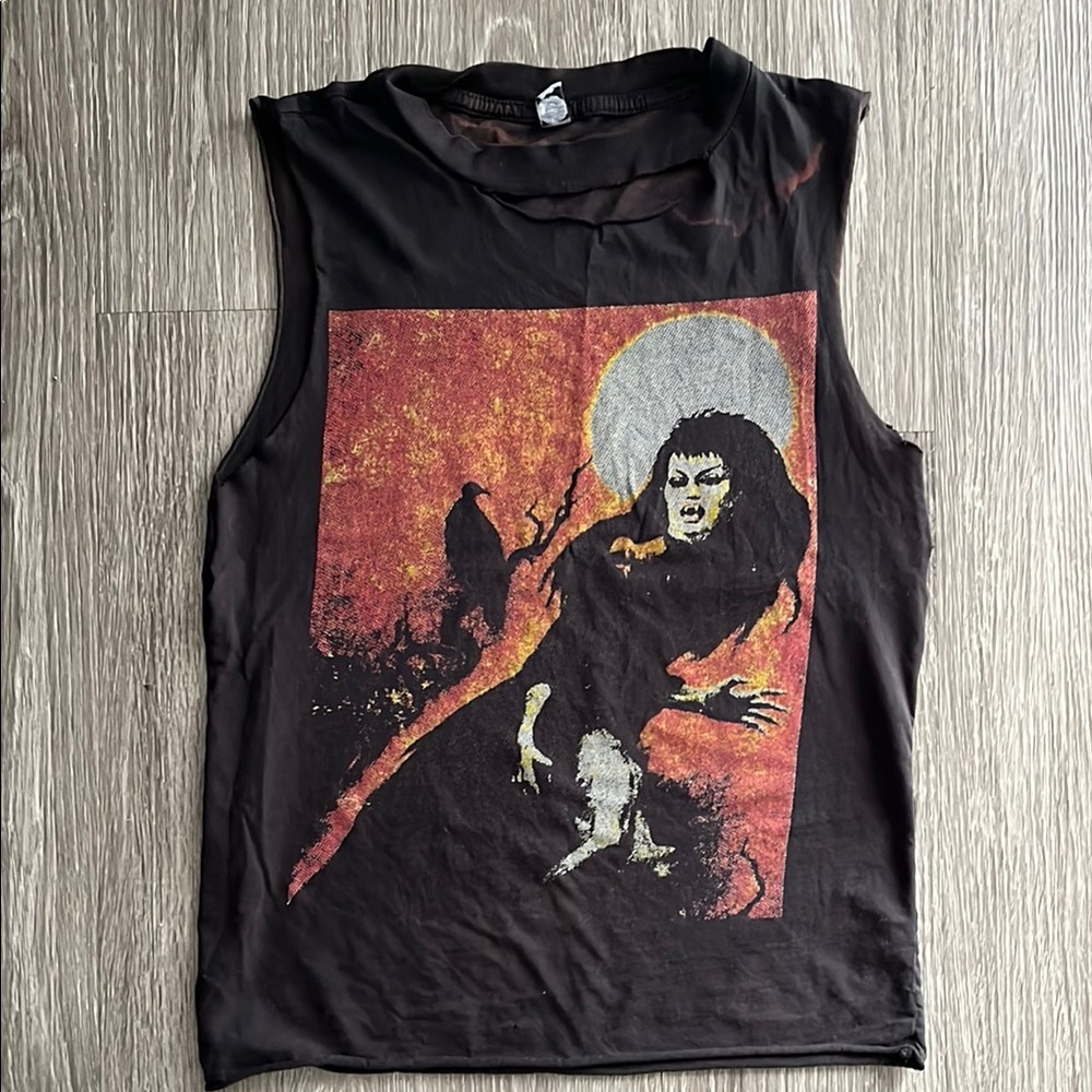 Local Boogeyman Rob Zombie ShirtBlack Sleeveless Graphic Tee with Vampire Design